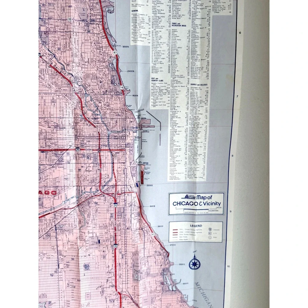 Vintage Greater Chicago Illinois Map, Large Wall Hanging Magnetic‎ Poster Frame